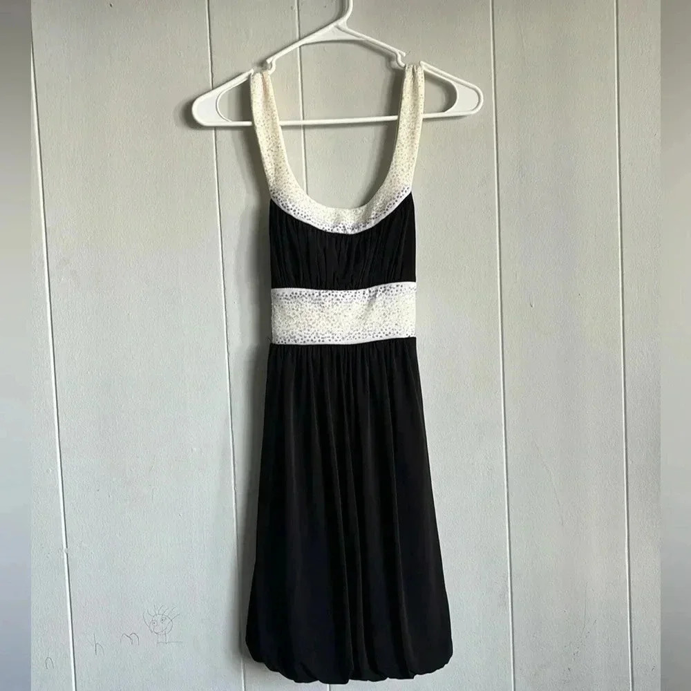 90s Y2K  black cocktail dress with small sequin on top and ruched botton